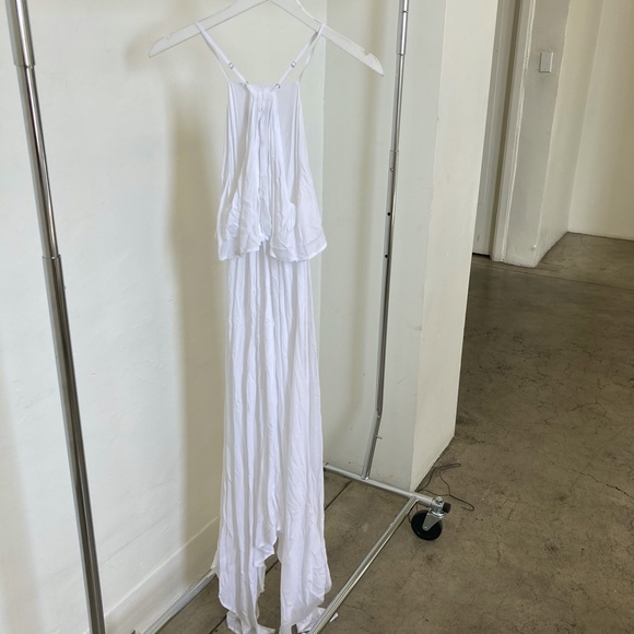 Asymmetrical Sheer White Halter Neck Dress - Picture 4 of 5
